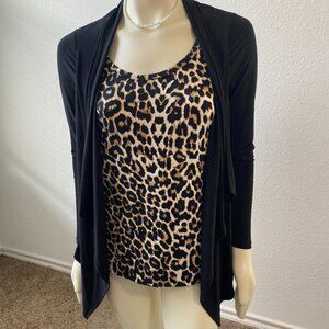 Chaus New York Cardigan Blouse Top 2-in-1 Jaguar print Black Size S $59